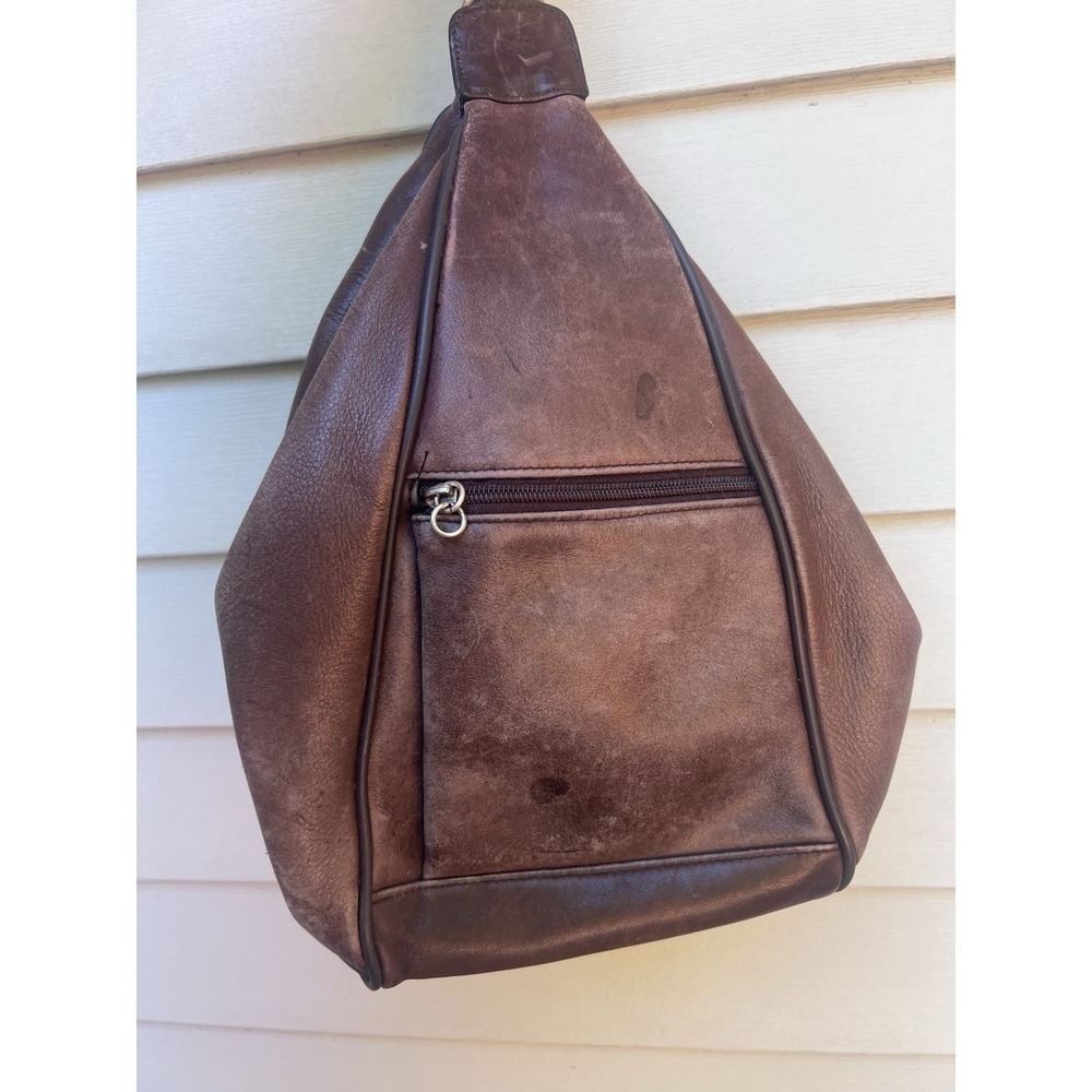 Tignanello Distressed Brown Genuine Leather Sling Teardrop Crossbody Bag
